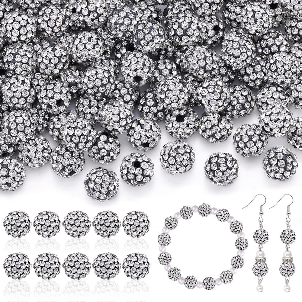 3737 200pcs 10mm Rhinestone Beads for Jewelry Making, Black White Shiny